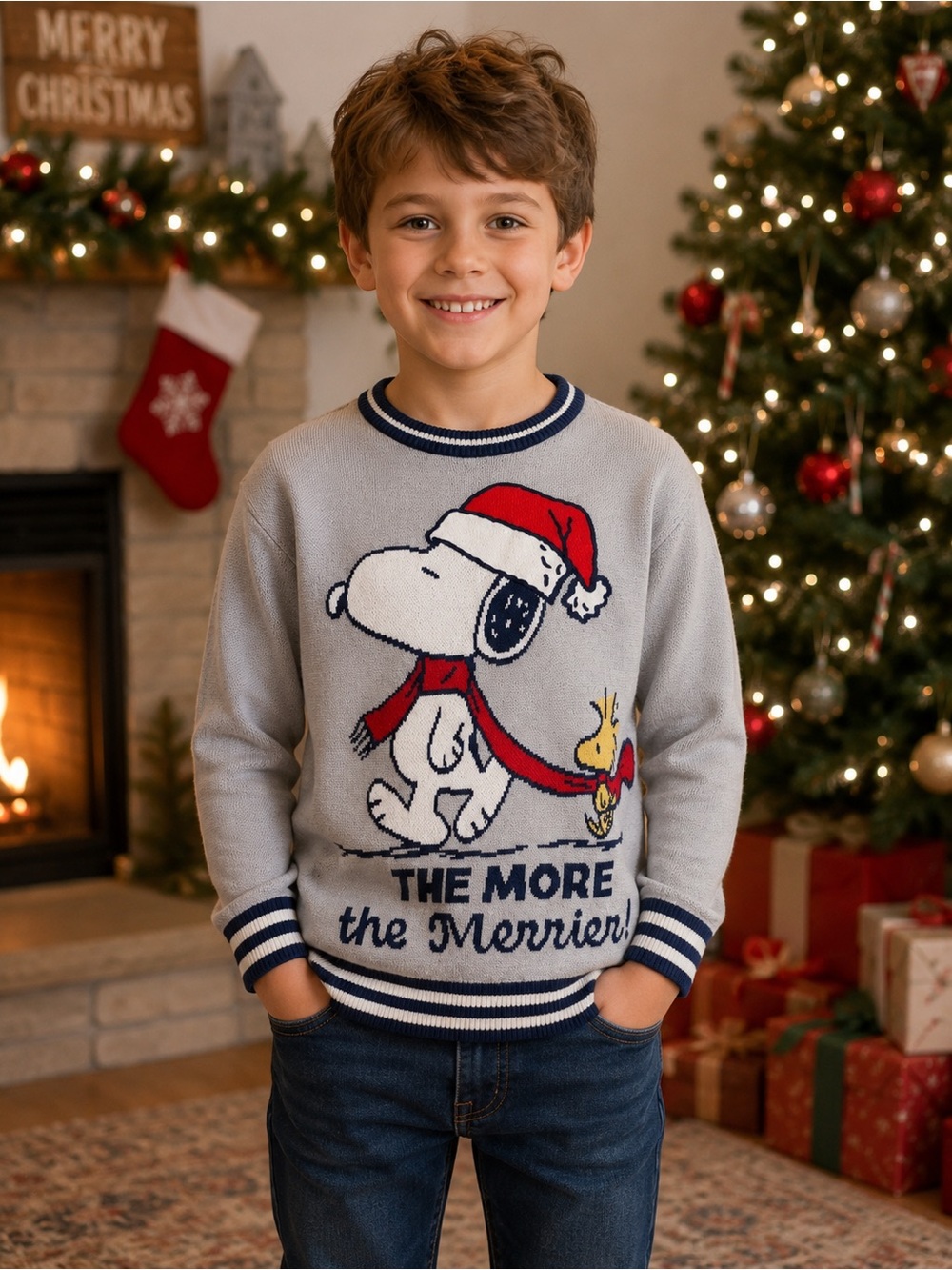 Ugly Gray Christmas Sweater Snoopy and Woodstock Women’s Small or Kids M (10/12)
